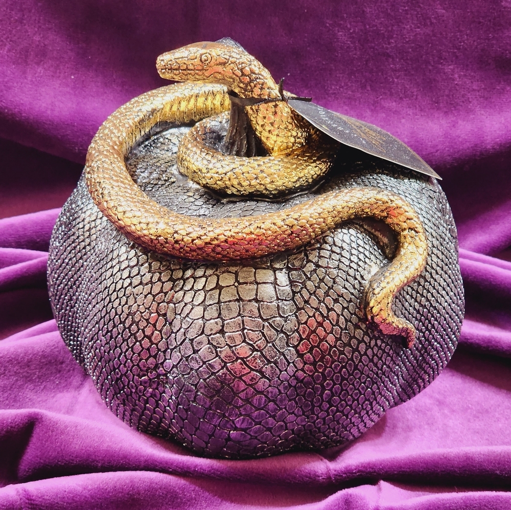 Authentique Spooky Night Snakeskin Pumpkin with Gold Snake Halloween Decor